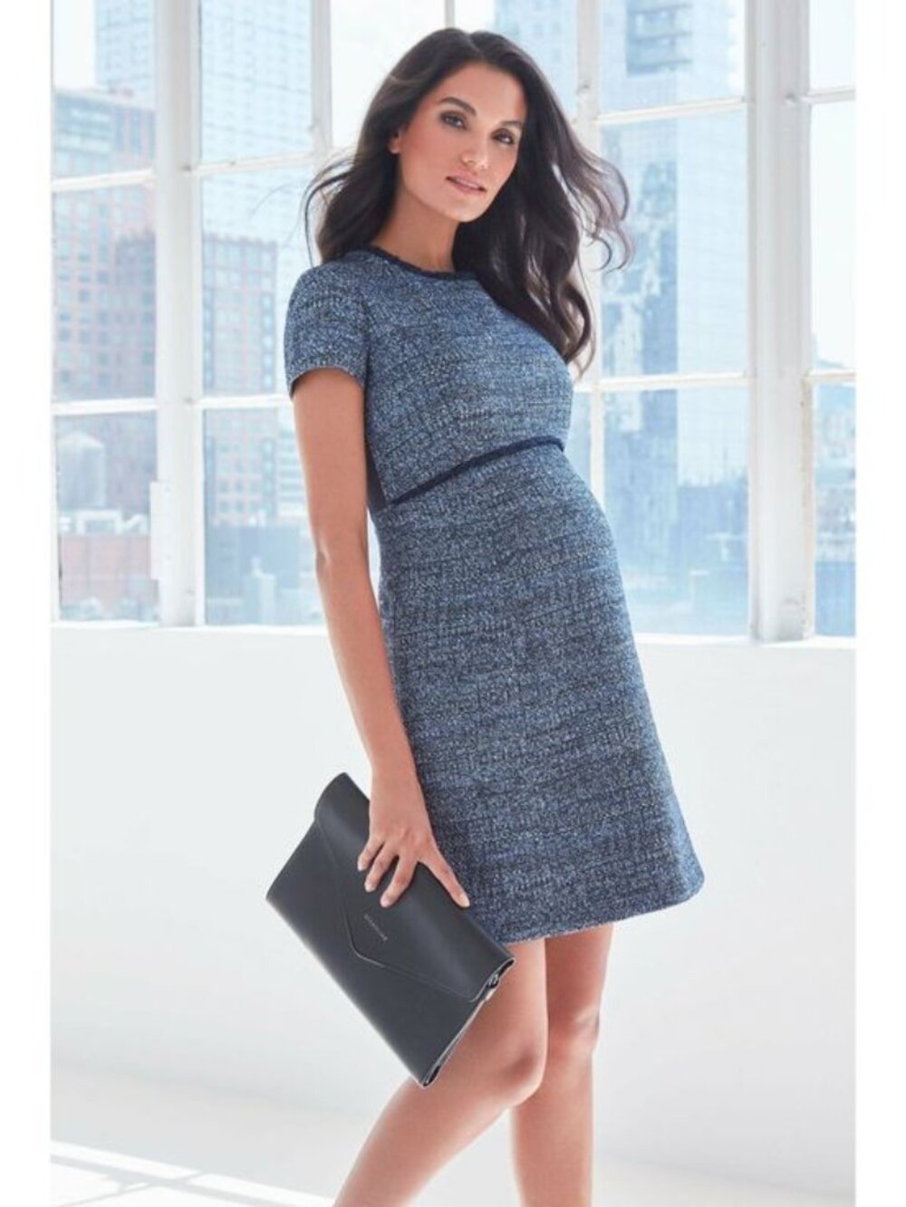 Seraphine Maternity Navy Tweed Career Dress 8 Fringe Trim